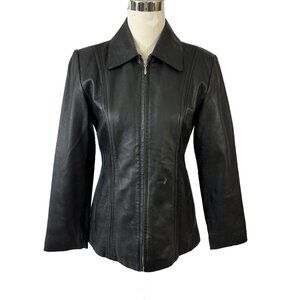 Jacqueline Ferrari Black Lambskin Leather Coat  Zip Jacket Size S Vintage 1990s